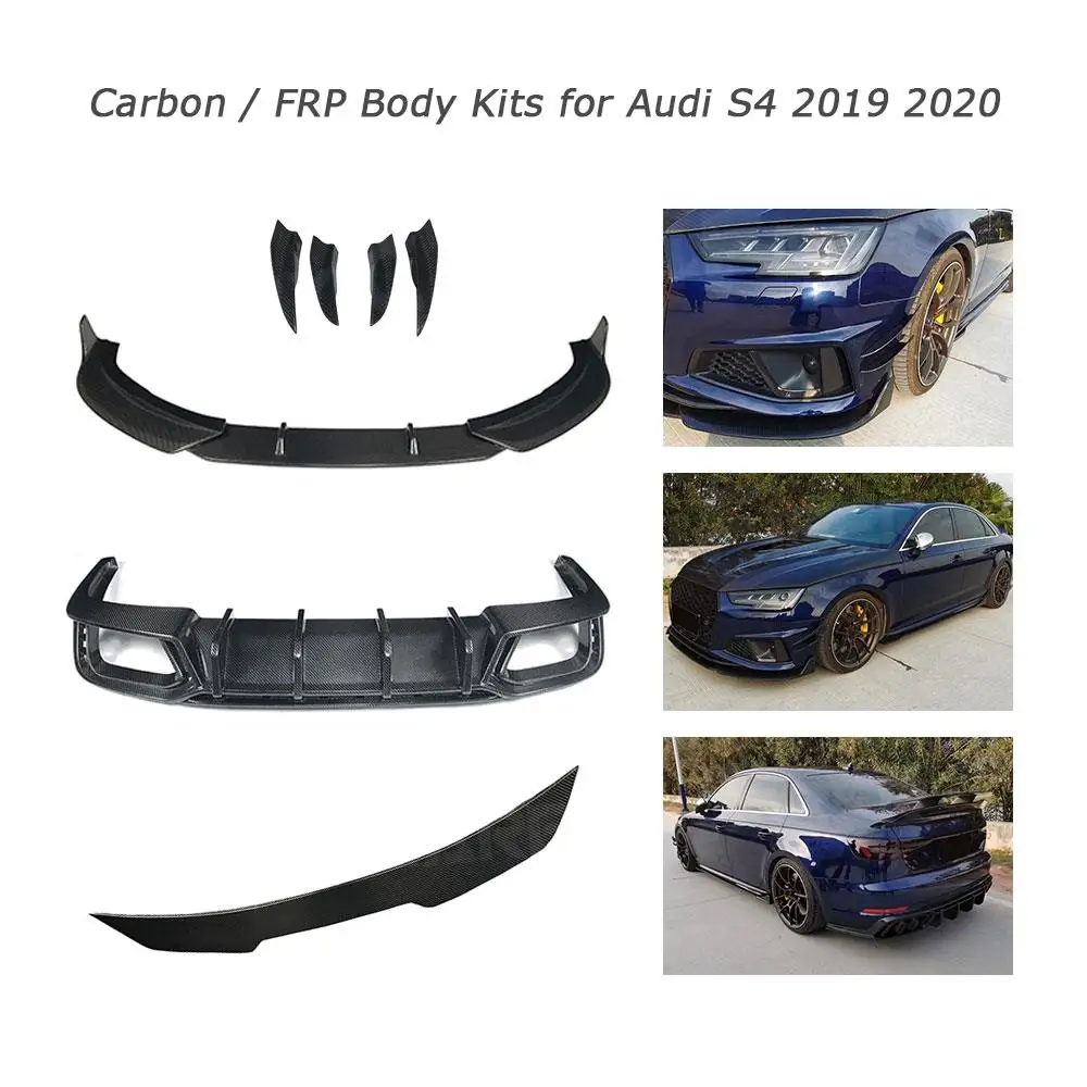 

Dry Carbon Fiber Front Bumper Lip side skirts Rear Boot Spoiler Rear Lip Diffuser For Audi A4 S4 B10 2019 Body Kit Car Styling