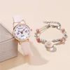 Personalized Cat Pu Leather Children's watch 3 Colors Cartoon Wristwatch For Student Girls Gift With Bracelet 2