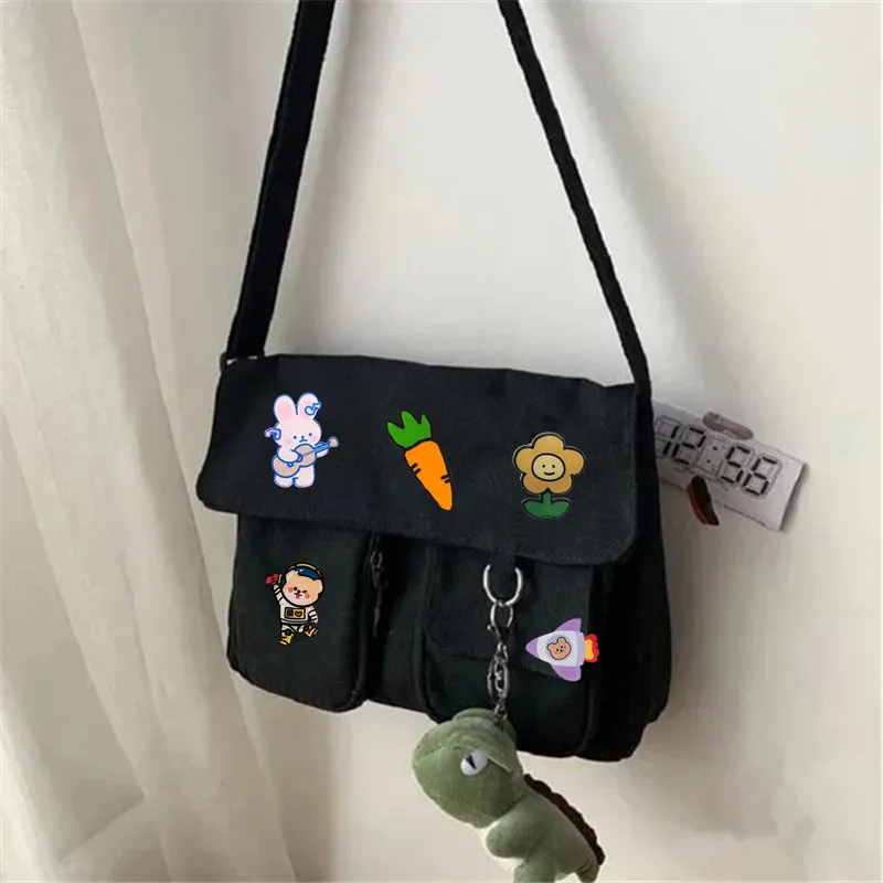 Ladies' Cute and Versatile Canvas Youth Fashion Shoulder Bag Student Large Capacity Crossbody Bag Flip Cover Student School Bags