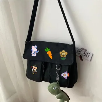 حقيبة كتف عصرية للشباب من القماش اللطيف ومتعددة الاستخدامات للسيدات، حقيبة كروس ذات سعة كبيرة، غطاء قلاب، حقائب مدرسية للطلاب 5