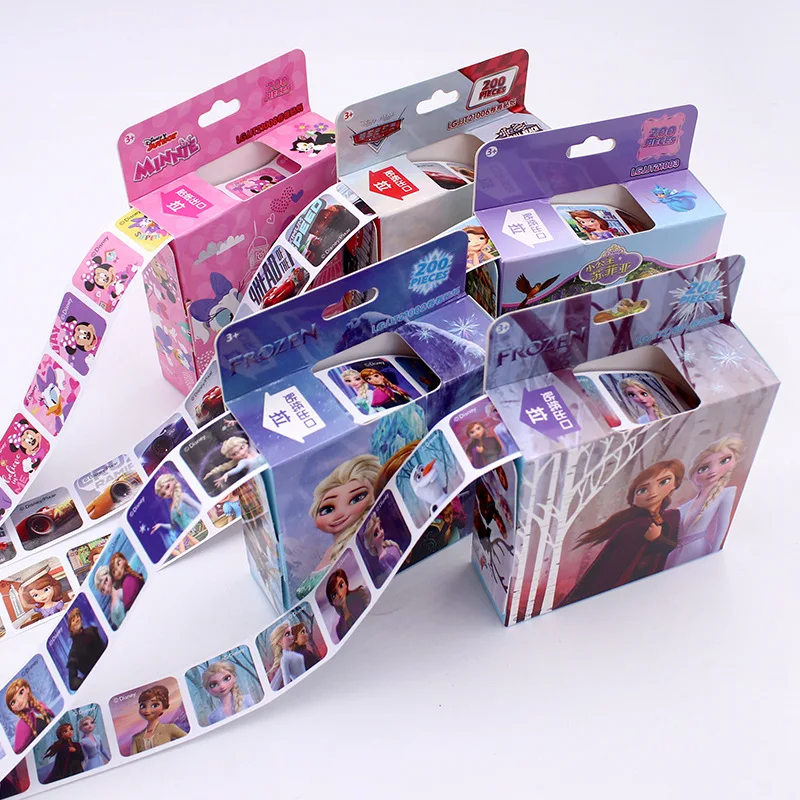 200 Sheets/Box Disney Cartoon Stickers Princess Frozen Mickey Mouse Minnie Sticker Girl Boy Teacher Reward Toys Gift