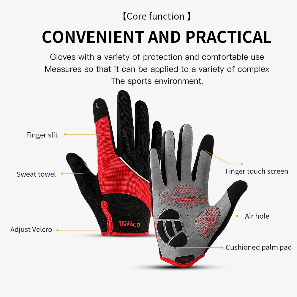 Cycling Anti-slip Full Finger Gloves MTB Bike Bicycle Warm Gloves Pad Men Women Breathable Anti-shock Sports Gloves