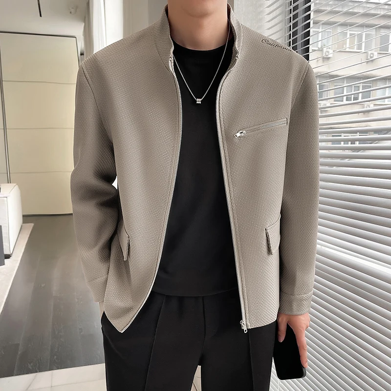 

Spring Autumn Small Jacket Men Korean Streetwear Fashion Loose Casual Vintage Stand Collar Jacket Coat Male Outerwear