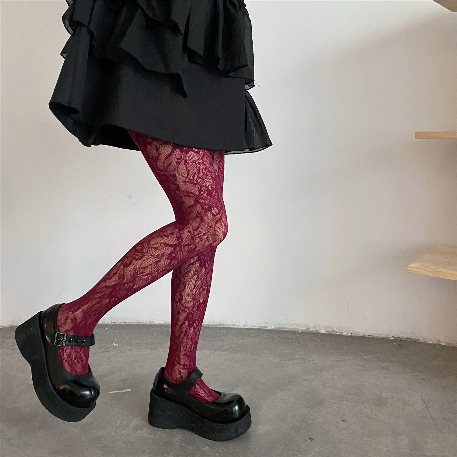Description Picture 5 of itemPunk Style Girls Tights Thigh High Stockings Lingerie Hosiery Sexy Lace Mesh Fishnet Pantyhose Colorful Hollow Out Body Stocking