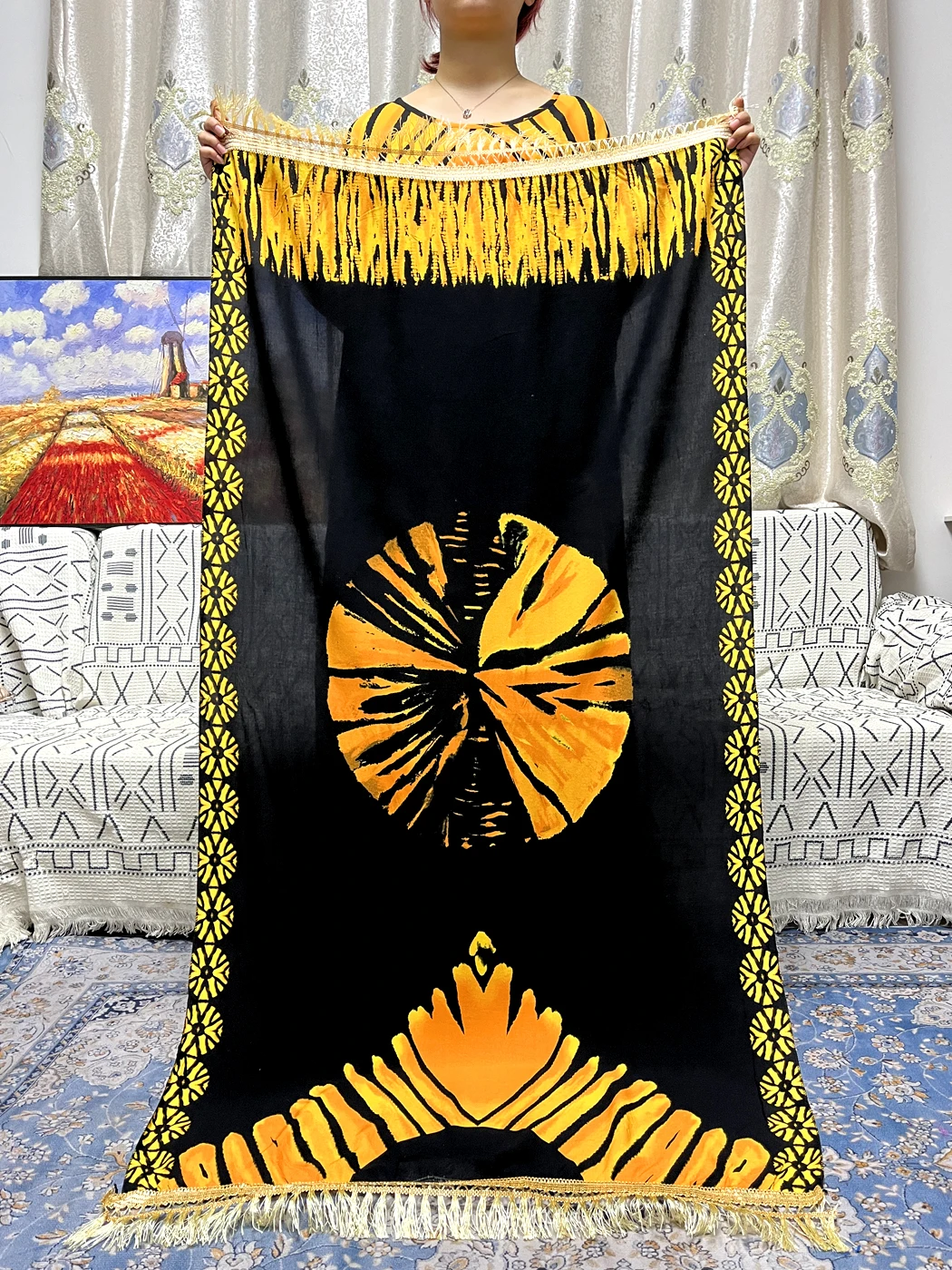 Muslim Abayas For Women Printed Cotton Traditional Loose Femme Robe African Islam Nigeria Dresses With Big Shawl Scarf 160x70cm