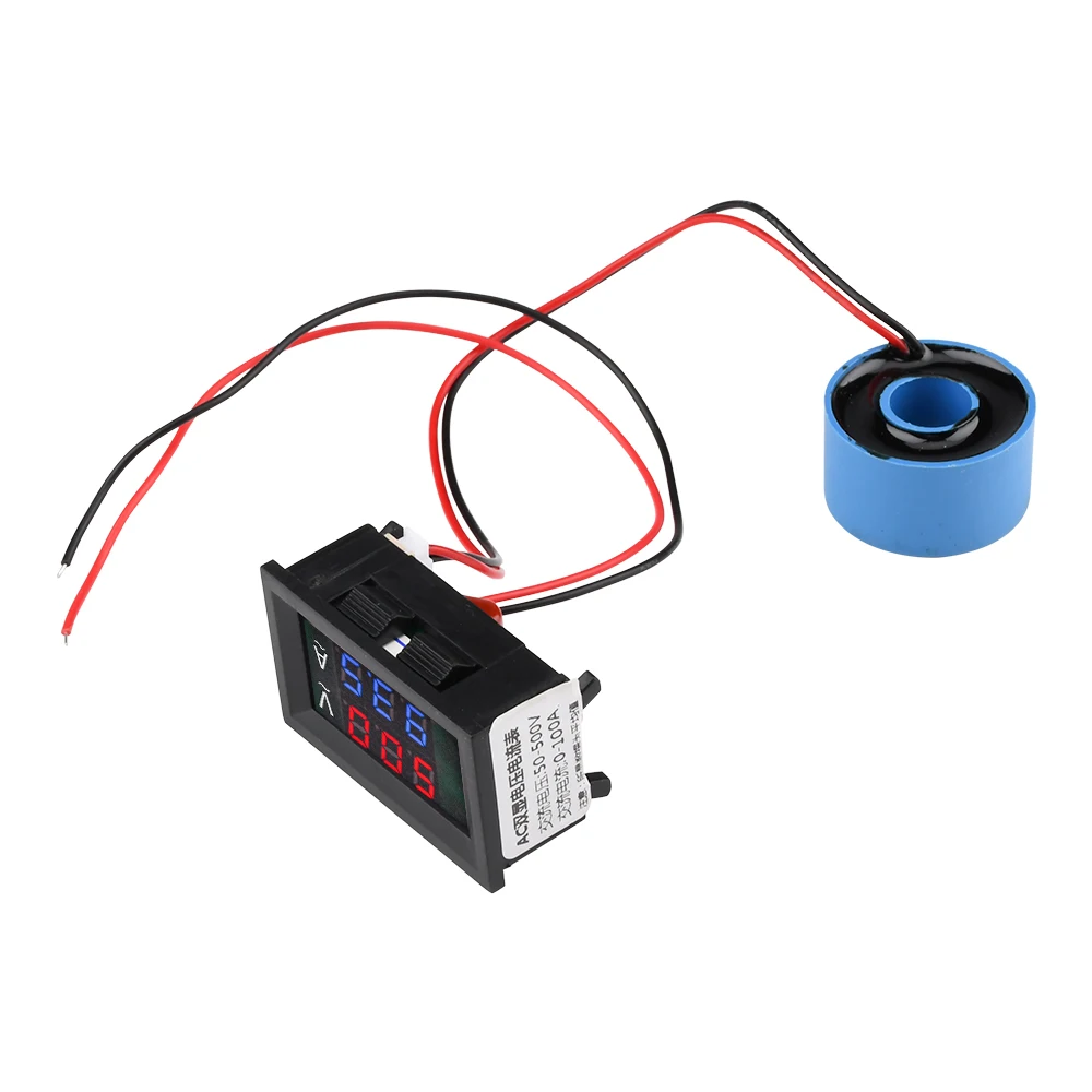 AC 50-500V 디지털 전압계 전류계 10A 50A 100A 220V 전압 전류 측정기 테스터 감지기 변압기가 있는 0.28인치 LCD 디스플레이