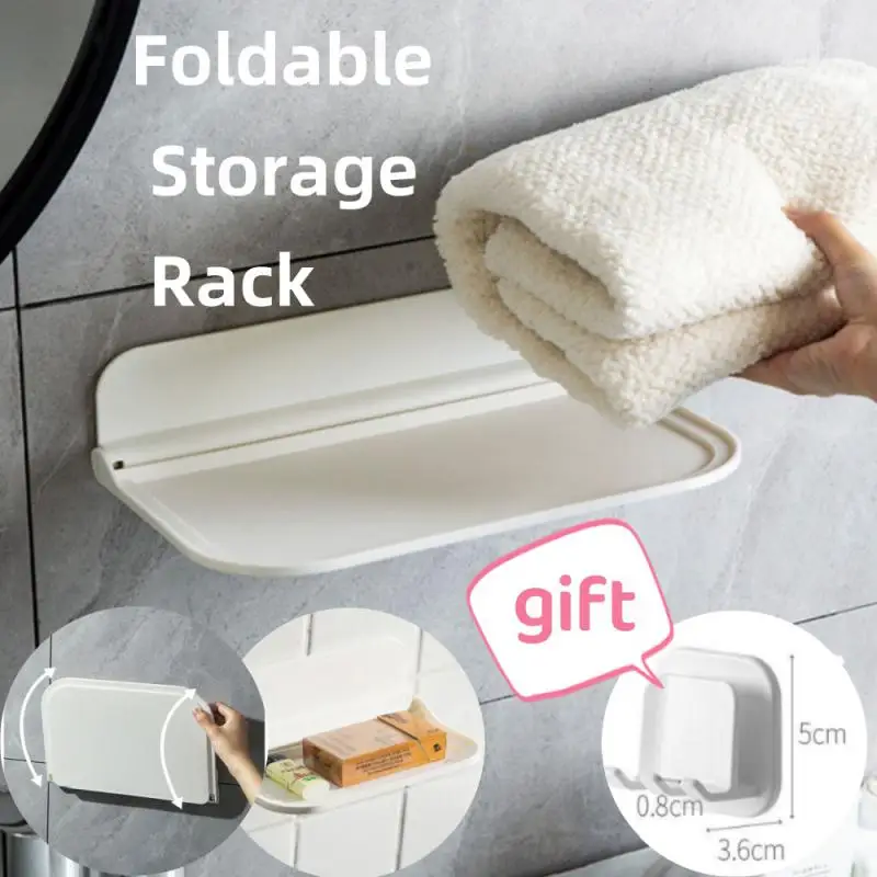

Foldable Wall Shelf Storage Punch-Free Wall-mounted Plastic Floating Shelf Household Bathroom Toilet Towel Clothes Storage Rack