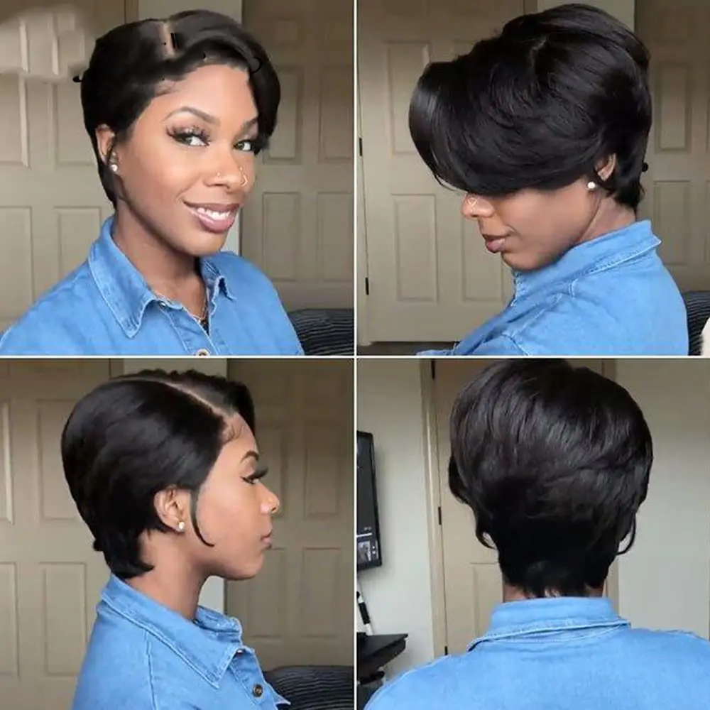 Short Pixie Cut Bob Wig Straight Human Hair 13&times;4&times;1 Lace Frontal Wig for Women