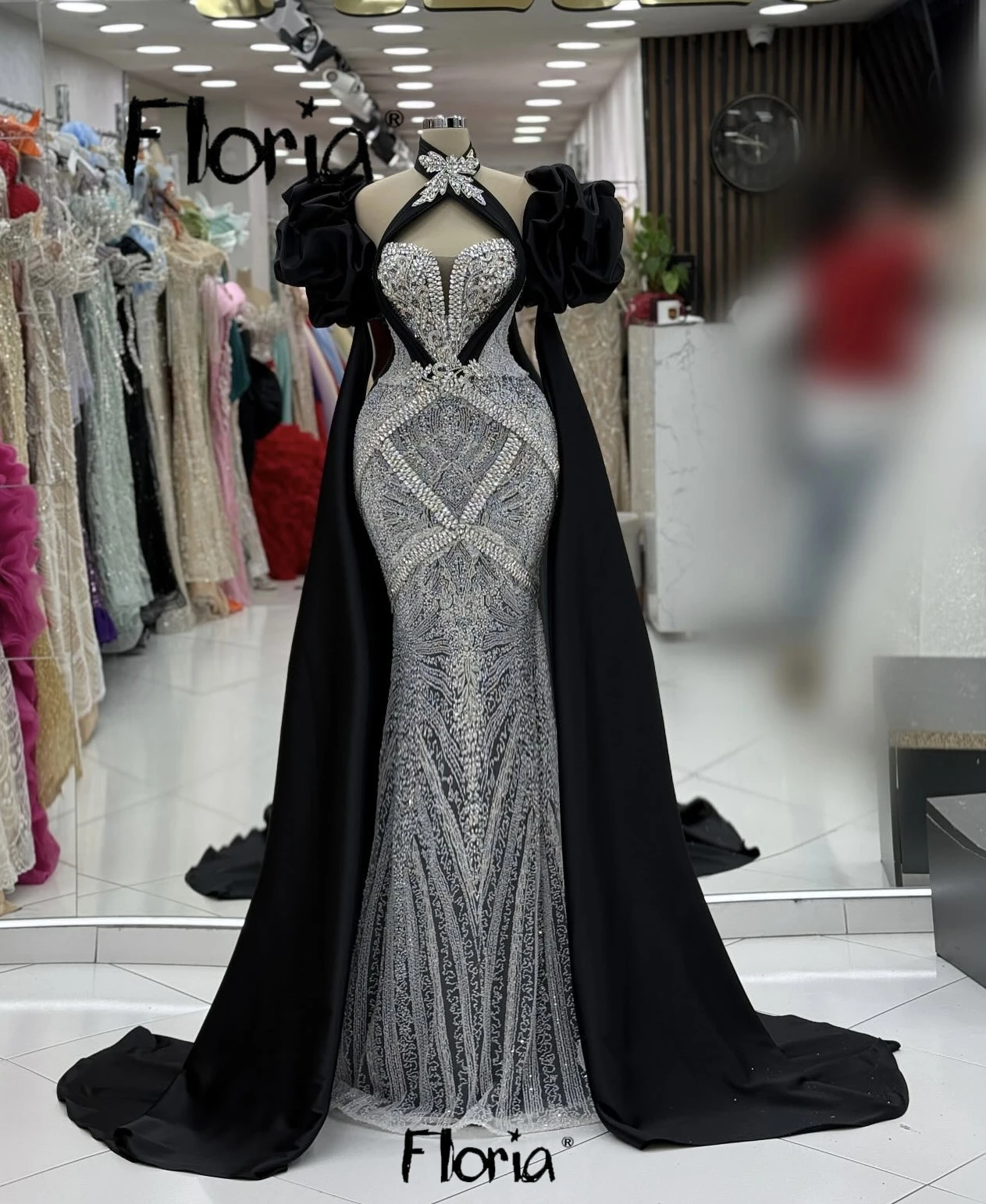 Floria Luxury Black Mermaid Evening Dress with Cape Sleeve Dubai Turkish  Wedding Party Gown Customized Formal Occasion Dresses - AliExpress 320
