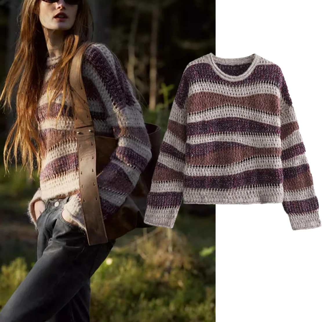 

Elmsk Winter Sweater Fashion Girl Stripe Pullover Vintage Knitwear Women Top