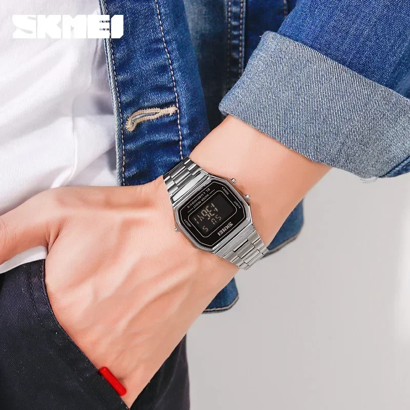 SKMEI Orologio Digitale Uomo In Acciaio Inox | Sportivo Lusso Con Cronografo, Sveglia, Conto Alla Rovescia, Impermeabile 50m, Nero