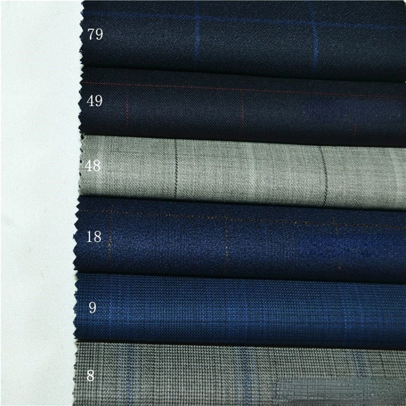 High Quality Suit Fabric Worsted Light Gray Dark Blue Dark Blue Plaid Wool Suit Pants Skirt Suits Clothing Fabric