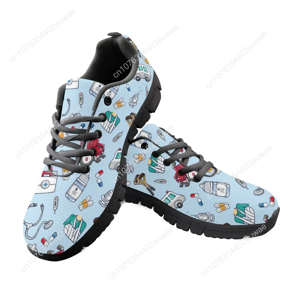 Spring Nurse Flat Shoes Women Cute Cartoon Nurses Printed Women's Sneakers Shoes Breath Mesh Flats Zapatos De Mujer