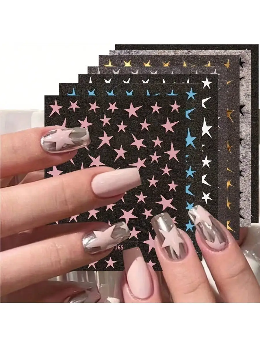 1/4 Stück 3D Metall Silber Golden Starburst Nägel Aufkleber Maniküre Französisch Nail Art Dekoration Aufkleber Y2K Nail Art Tipps Nagel Charm – Detail 11
