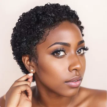 Parrucche per capelli umani Remy con taglio pixie per parrucche ricci per capelli da donna Parrucca normale fatta a macchina