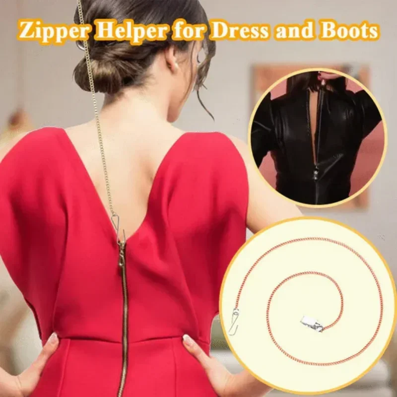 Zipper Helper for Dress and Boots Zipper Puller Helper Zip Aid Tool with Hook Zipper Chain Fine Button Chain Garment Zipper