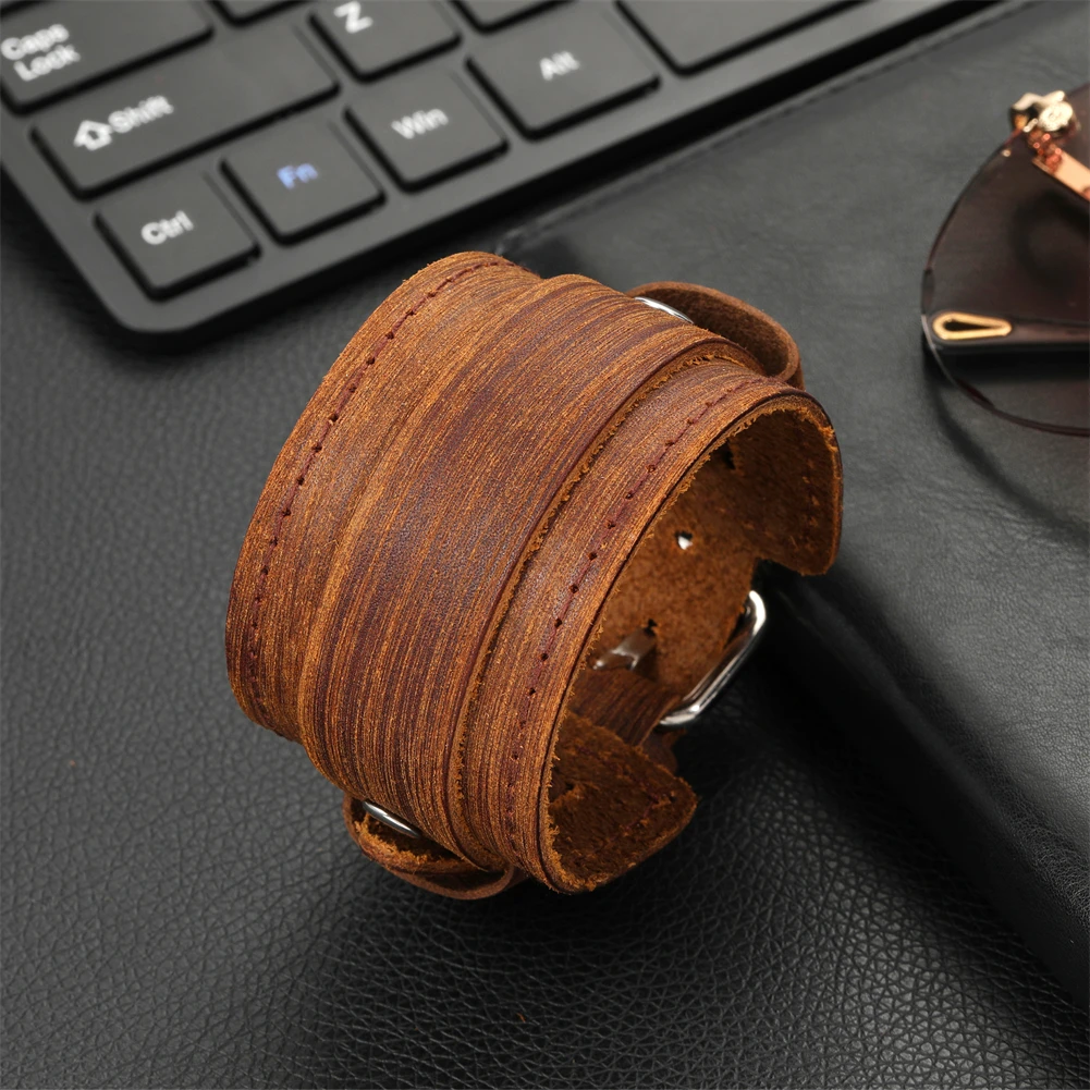 

2023 Fashion Jewelry Handmade Weave Genuine Leather Bracelet Men Vintage Cuff Wide Leather Bracelet Pulsera Hombre