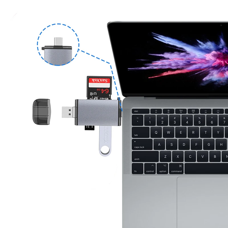 OTG Type C Card Reader Multi Function 6 in 1 SD SDHC TF MicroSD Memory Card Writer Adapter USB Disk HUB for Laptop PC Mobile Pho