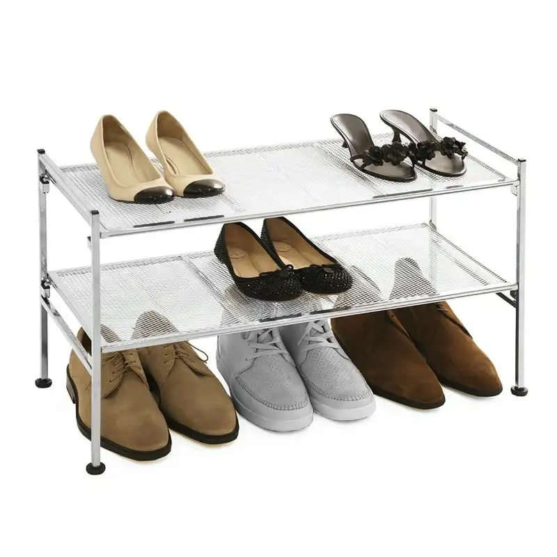 

Stackable 9-Pair Metal Mesh Shoe Storage Rack Organizer, Silver Mesh