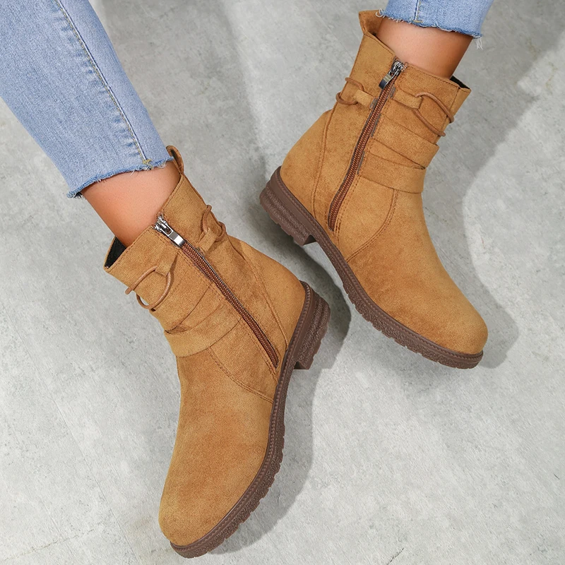 Fashion Women's Boots Suede and Calf Fashion Boots Fall Low Heel Foot Cover British Wind Platform Boots Large Size Women's Shoes