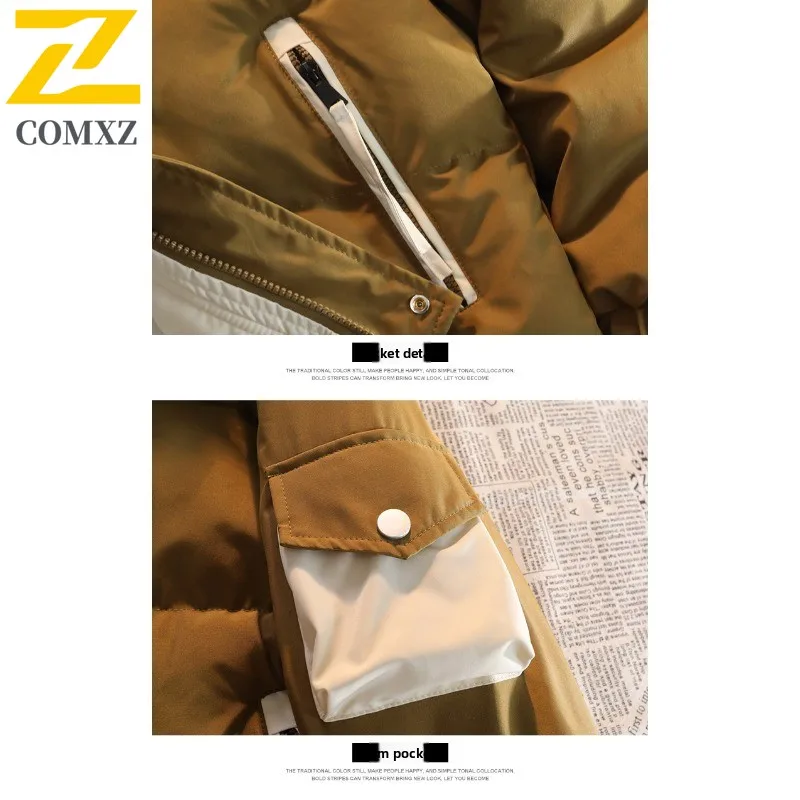 COMXZ 2025 New Men's Fake Two-Piece Cotton Jacket Winter Warm Thickened Hooded Windproof Casual outdoor sports tactics Outerwear
