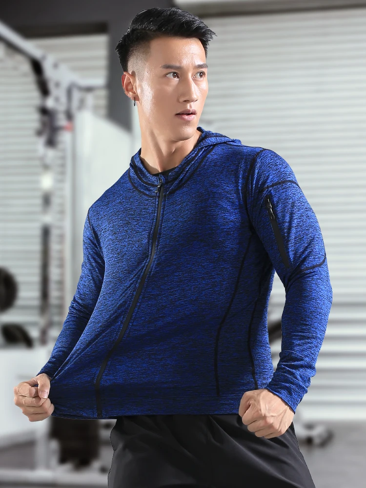 

2021 Mens Running Hoodie Quick Drying Breathable Gym Zipper Coat Outdoor Training Basketball Male Fitness Sports Long Sleeve