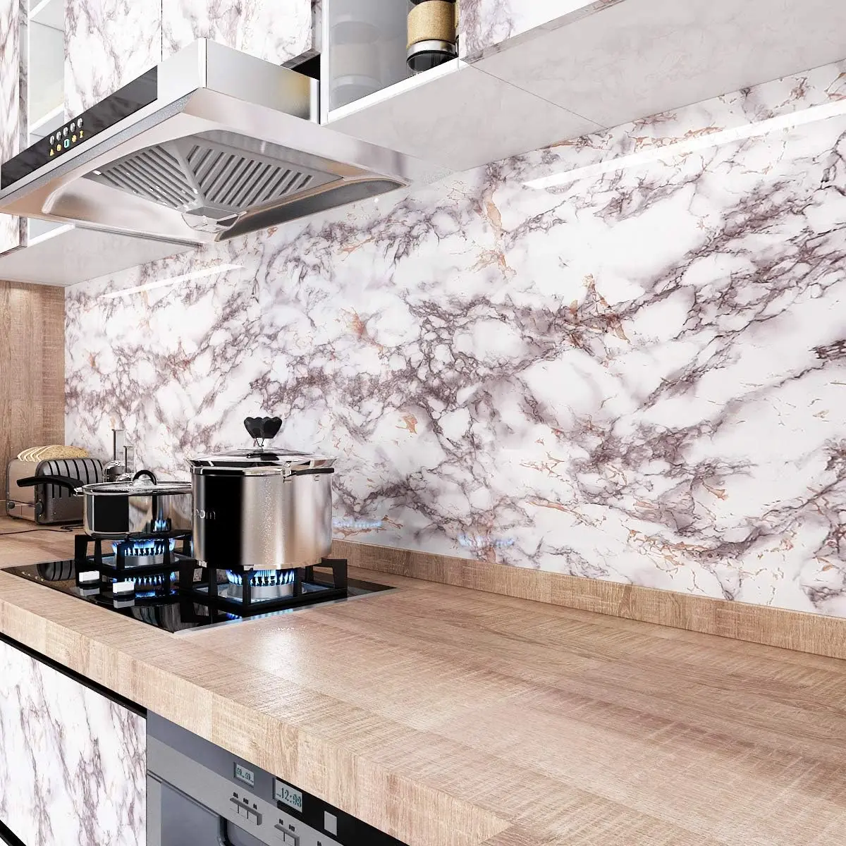 60cm Width Marble Contact Paper PVC Oil Proof Kitchen Cabinets Stickers Self Adhesive Waterproof Wallpaper for Bathroom Wall 80cm waterproof marble wall with oil proof kitchen stickers cabinet table countertop refurbished self adhesive pvc wallpaper