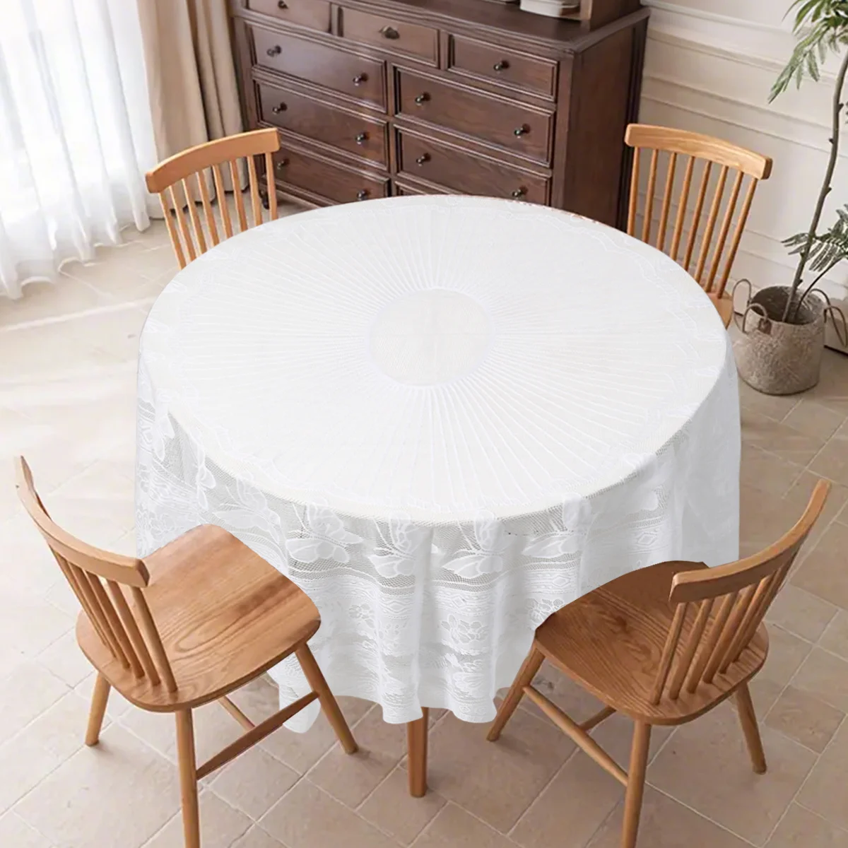 180cm White Butterfly Flower Round Tablecloth Embroidery Cover Wedding Party Events Banquet Hotel Table Cover Dining Table Decor 3