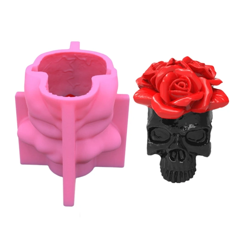 

3D Rose Skull Silicone Mold Epoxy Resin Casting Mould DIY Plaster Pen Holder Halloween Decoration for DIY Drop shipping