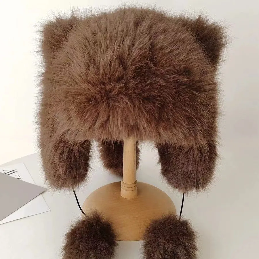 2-8Y Kids Plush Russian Plush Hat Winter Mongolian Hat Thicken Kids Raccoon Tail Hat for Kid Teens Keep Warm Cap Child Beanies
