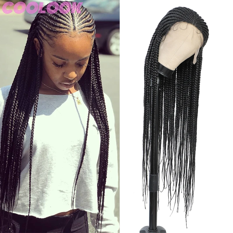 

36 Inch Long Box Braided Lace Frontal Wig Ombre Synthetic Box Braid Wig Knotless Cornrow Braids Lace Front Wigs for Black Women