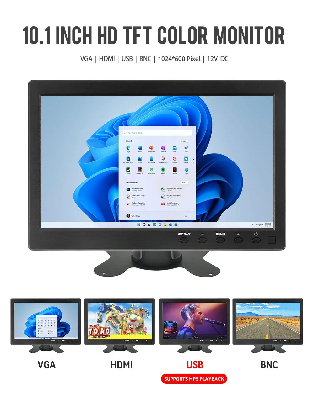 10.1インチ　TFT-LCD  AV/PC/TV モニター 10.1 Inch Multifunction HD Car Headrest Monitor TFT LCD HD Digital