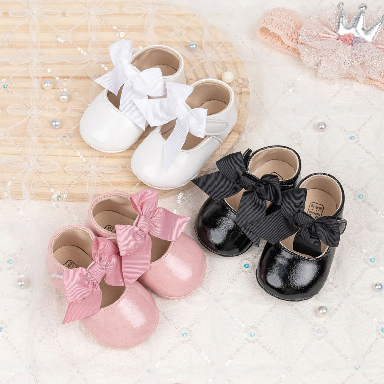 BeQeuewll Baby Girls Shoes Moccasinss PU Leather Princess Shoes Bowknot Non-Slip First Walking Soft Sole Flats 0-18M