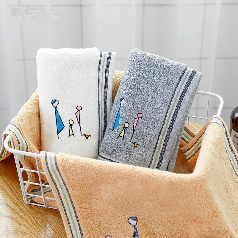 34x75cm 100% Cotton Thicken Absorbent Embroidered Family Wash Face Wipe Home Bathroom Hand Body Towel 3