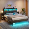 Bed Frame Full Size with Storage Headboard, Slide Out Bedside Storage, Beds with Charging Station & LED Lights, Full Bed Frame 1