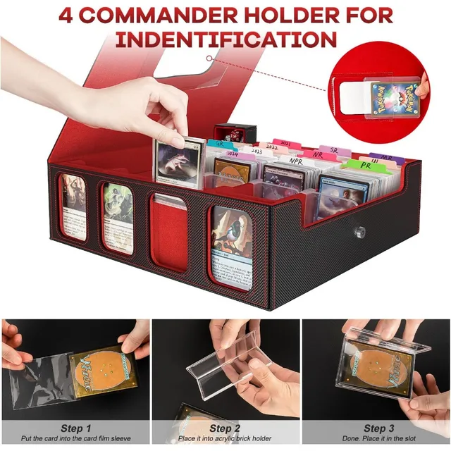 Card Storage Box 3200+ MTG Deck Box with 30 Colorful Divider, Commander Trading Card Cases with Portable Handle & Viewing Window 4