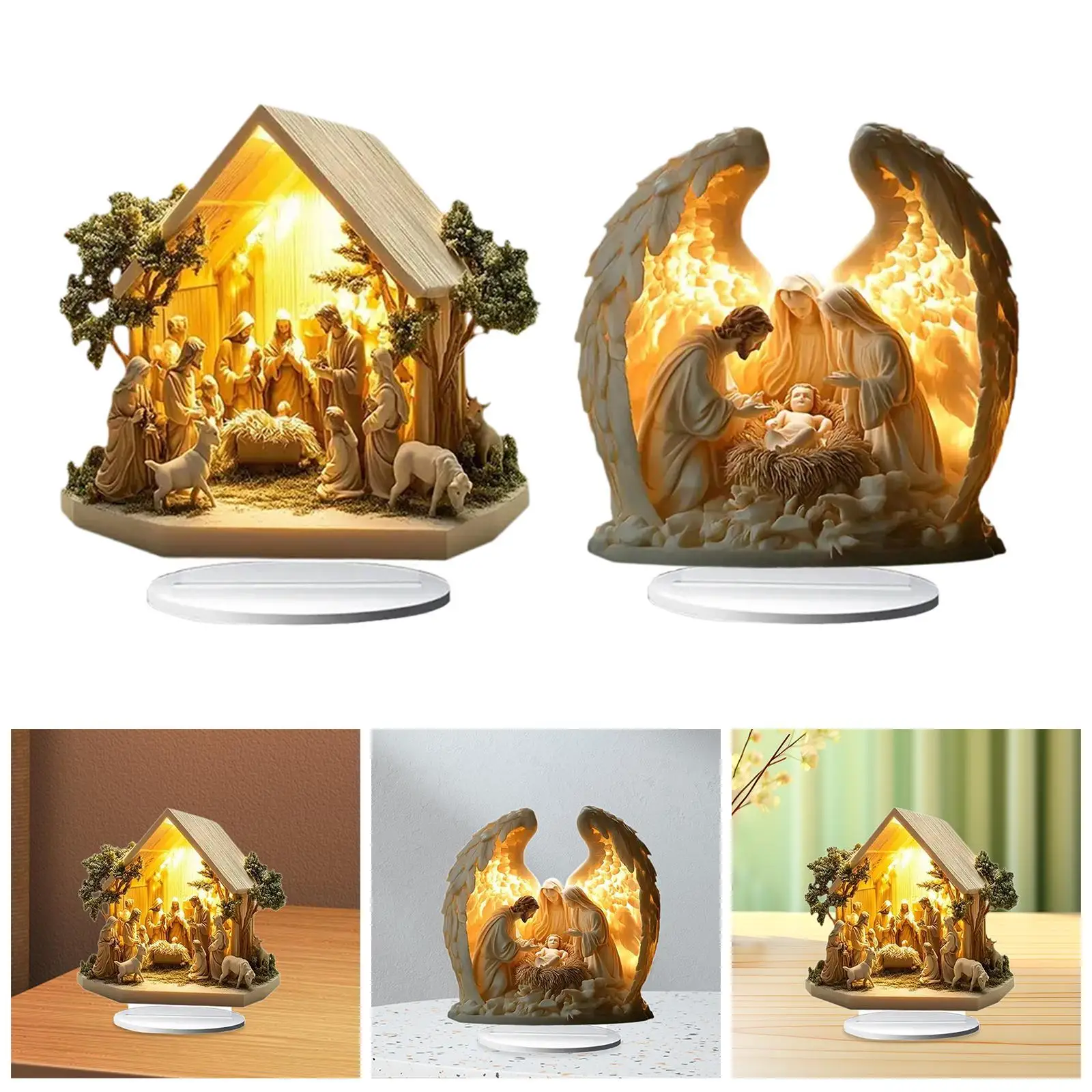 Christmas Nativity Scene Figurine Holiday Statue Desk Acrylic Table Ornament nativity scenes for christmas table Centerpiece christian statue home decor items