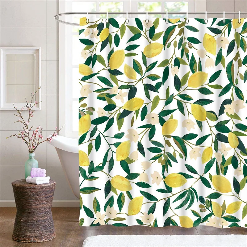 Allover Fruits Shower Curtain Liner Peach Lemon Strawberry Orange Papaya Print Bath Curtain With Hooks Waterproof For Bathtub shower curtains