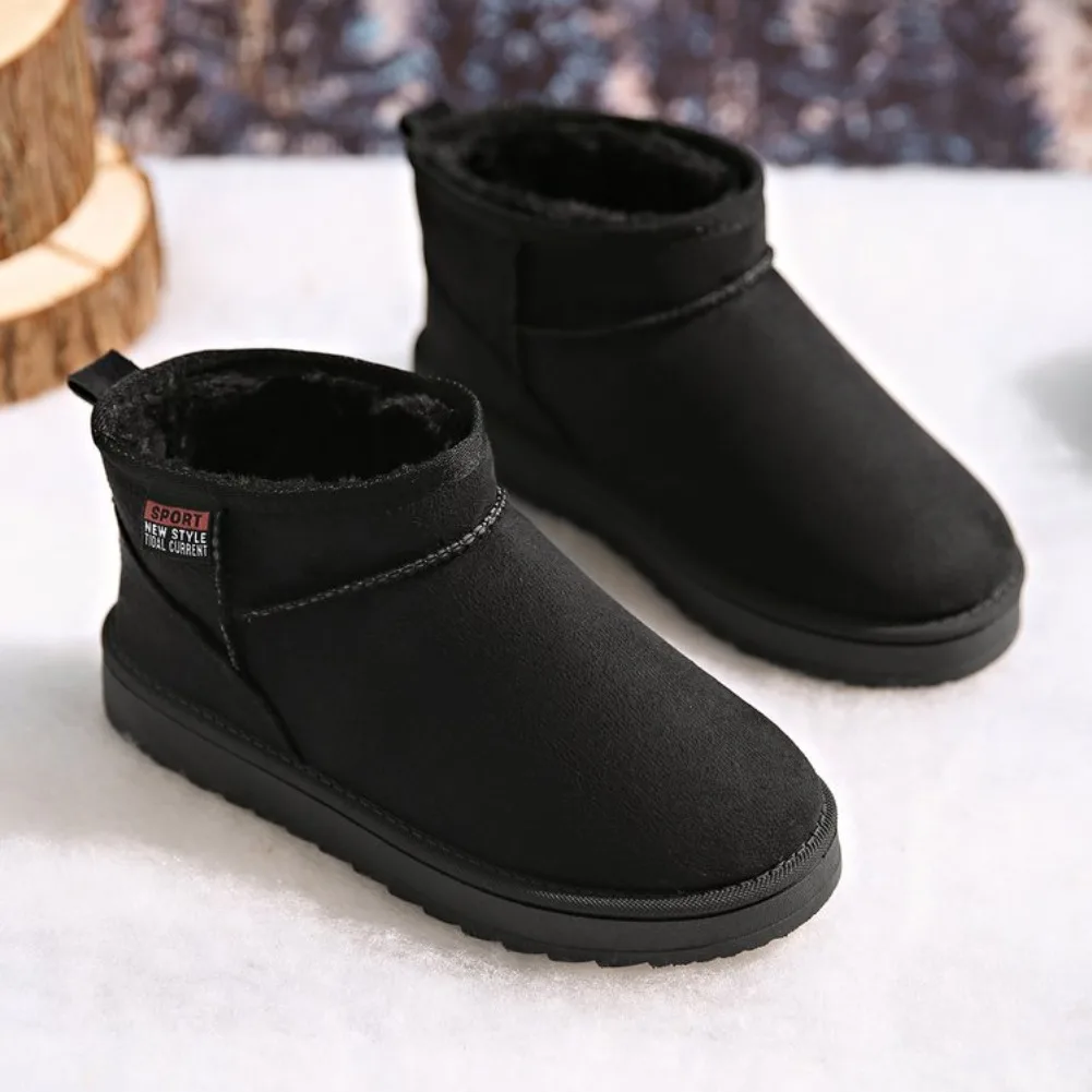 Women's Solid Color Thick Plush Snow Boots Comfortable Warm Flat Ankle Boots Woman Winter Casual Slip On Cotton Shoes Plus Size