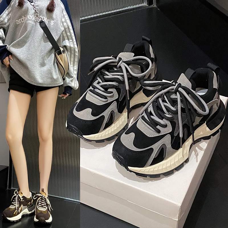 Luxury Designer Fashion Color Block Sneakers Women's Casual Thick Sole Increased Comfortable Women's Shoes Zapatillas De Deporte - Image 2