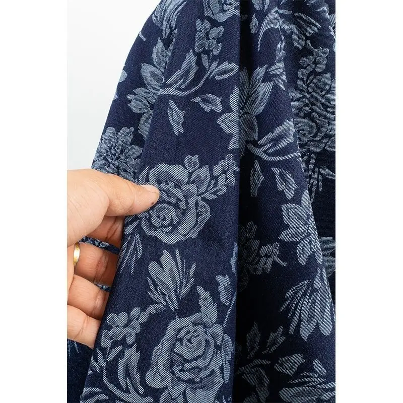 Chinese Style Fabric Washed Jacquard Denim Figured Cloth Clothing Clothes Coat Designer Fabric Embroidery