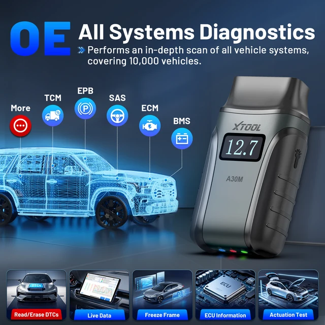 XTOOL Anyscan A30M OBD2 Bluetooth Scanner 23 Reset Functions All System Diagnostic Tool Active Test Lifetime Free Update CAN FD 3