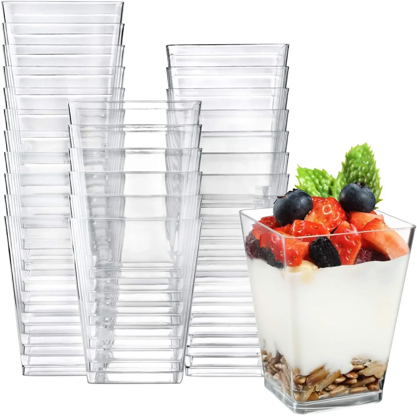 50Pcs Disposable Plastic Cups Ladder Shaped Pudding Dessert Cake Appetizer Jelly Yogurt Mousse Baking