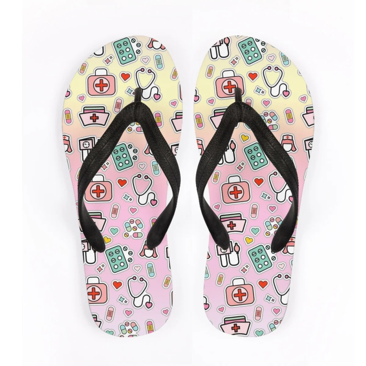 

Cartoon Nurse Pattern Medical Equipment Ladies Flip Flops Summer Outdoor Indoor Dormitory Student Leisure Slippers Beach Sandals