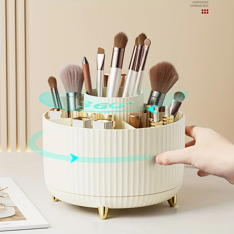 데스크탑 회전 보관 버킷, 메이크업 브러쉬 거치대, 화장품 보관 용기, 플라스틱 메이크업 보관 랙
