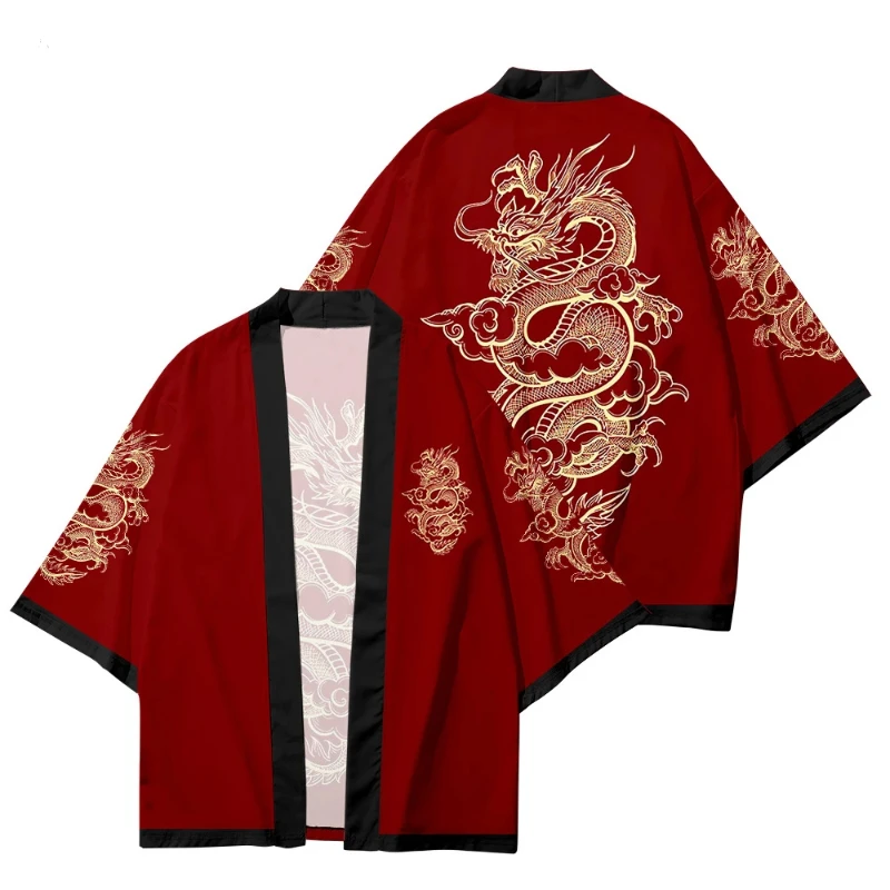 Dragon Graphic Japanese Cardigan Kimono Ladies Traditional Asian Chinese Style Children Haori Harajuku Beach Yukata Men Japanese Kimono Cardigan Japanese Kimono Japanese Kimono Shirt