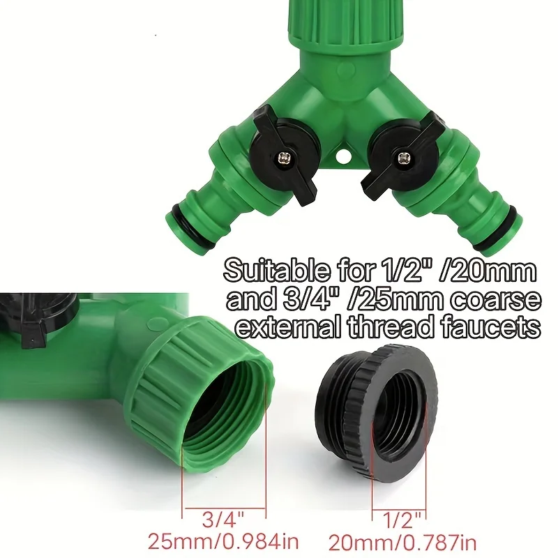 2-Way Water Hose Tap Splitter With Quick Connector And Y Type Adapter For Garden Faucet - Dual-Purpose Connectors For Yard Use