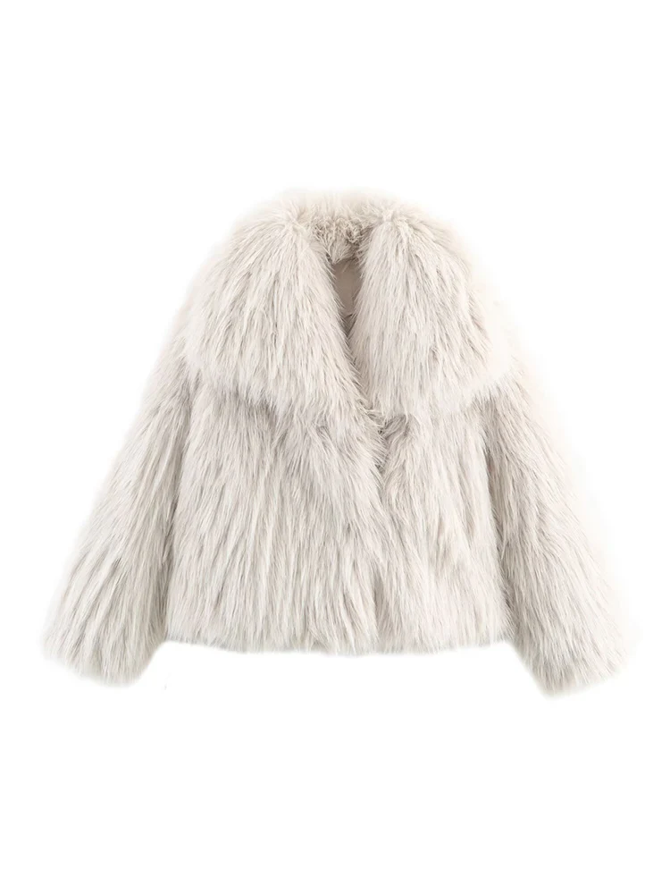 2025 Winter Women Casual Faux Fur Jackets Fashion Outerwear Elegant Solid Oversized Turn Down Collar Warm Thick Fur Coats