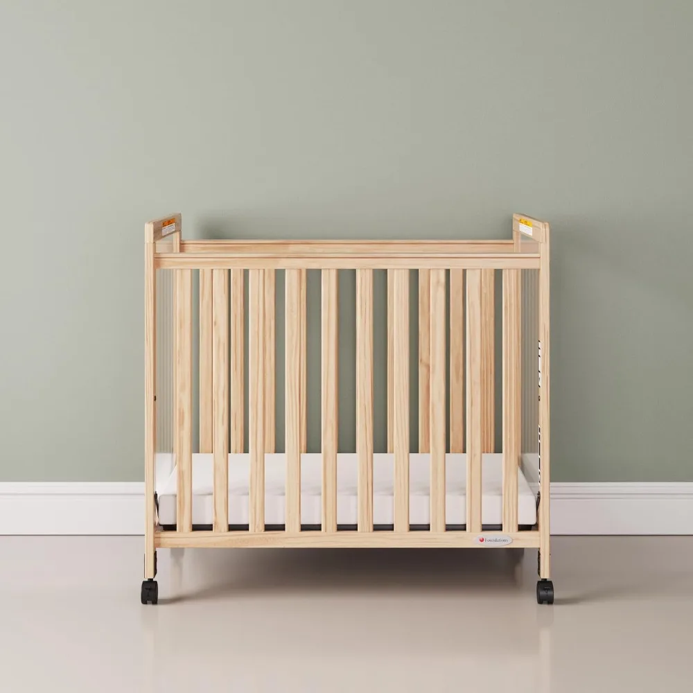 SafetyCraft Clearview Compact Daycare Crib, Durable Wood Construction, Non-Marking Casters (2 Locking), Includes 3” InfaPure 2