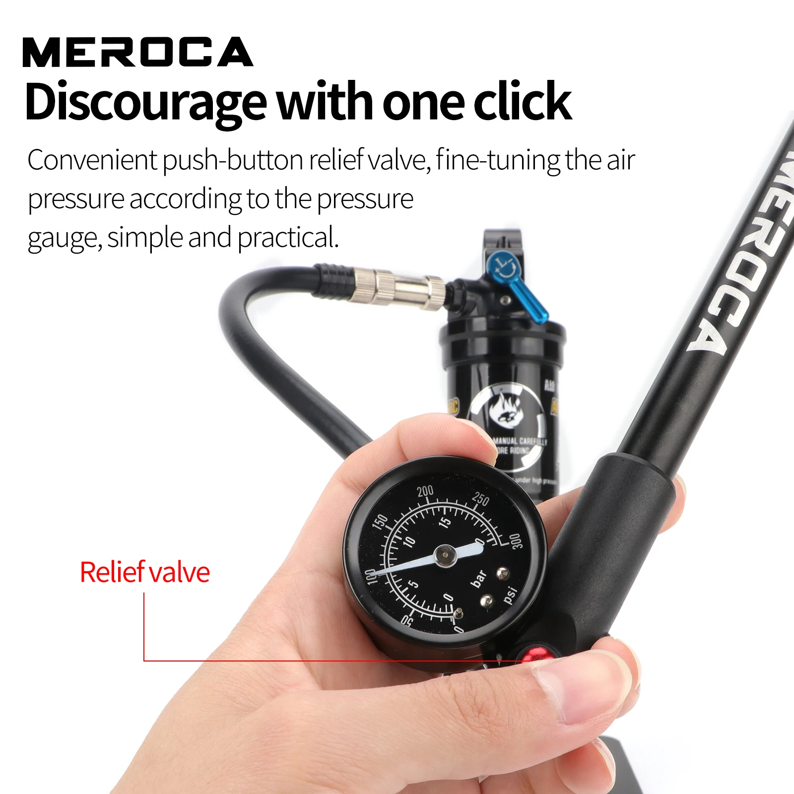 MEROCA Mtb Pump 300psi Air Pressure For Front Fork Shock thumbnail 6